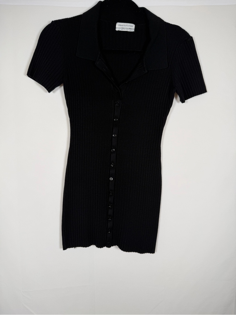 Urban Outfitters Black‎ Knit Ribbed Polo Preppy Button Down Mini Dress